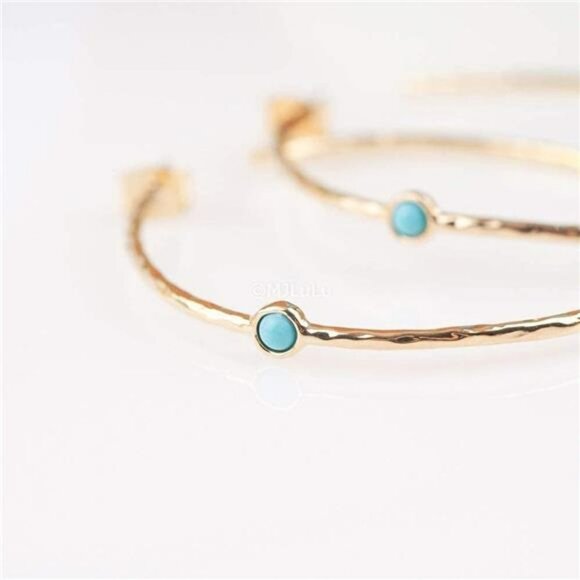 Gold Hoop Earrings Blue Turquoise Dainty Lightweight Hypoallergenic Boho Jewelry - Picture 4 of 8